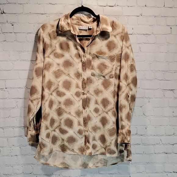 Joan Rivers linen blend boyfriend shibori shirt size XS - Picture 1 of 10